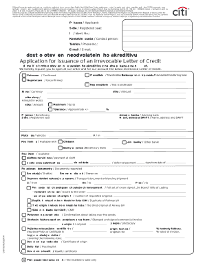 Application for Irrevocable Letter of Credit