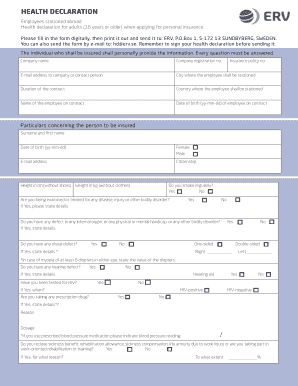 Health Declaration Form for Personal Insurance