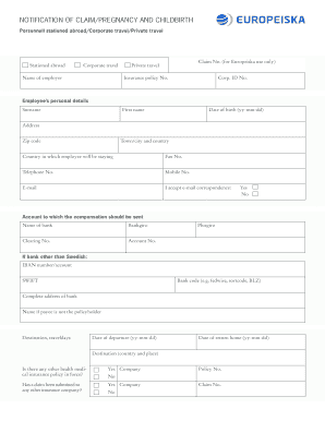 Europeiska Pregnancy and Childbirth Claim Form