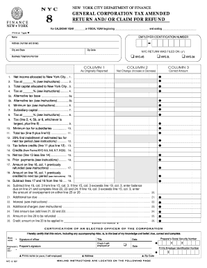 New York City General Corporation Tax Amended Return