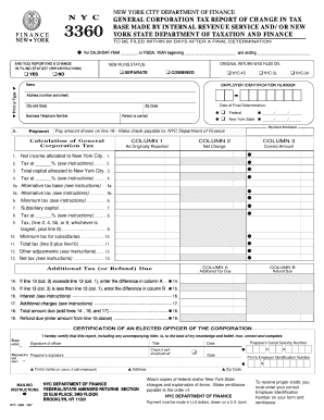 New York City General Corporation Tax Report of Change