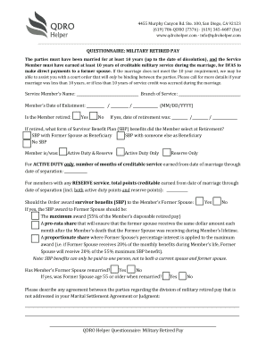 Military Retired Pay Questionnaire