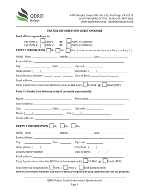 QDRO Helper Parties Information Questionnaire