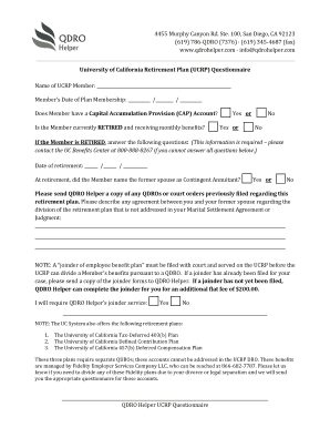 University of California Retirement Plan Questionnaire