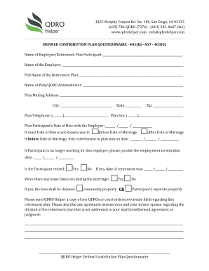 Defined Contribution Plan Questionnaire