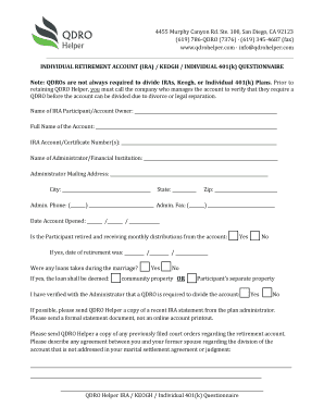 IRA KEOGH Individual 401k Questionnaire