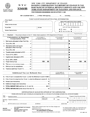 NYC Banking Corporation Tax Report of Change