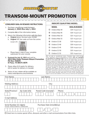 Minn Kota Transom Mount Promotion Reward Form