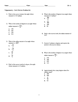 ExamView - Trigonometry Unit 2 Review Problem Settst