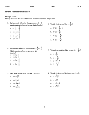Inverse Functions Problem Set