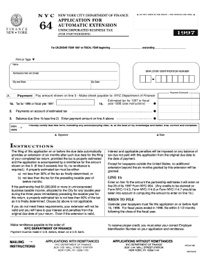 New York City Unincorporated Business Tax Extension Application