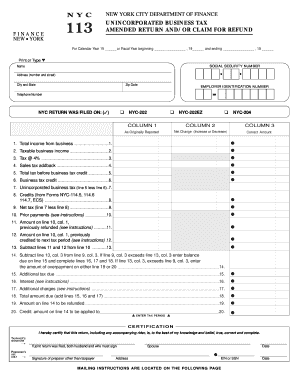 NYC Unincorporated Business Tax Amended Return