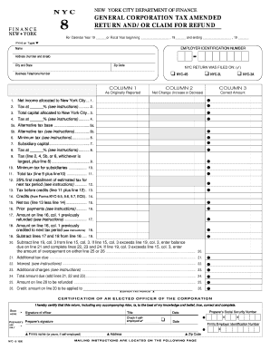 New York City General Corporation Tax Amended Return