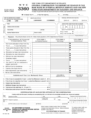 New York City General Corporation Tax Report of Change