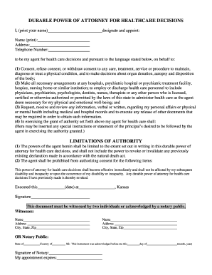Durable Power of Attorney for Healthcare Decisions