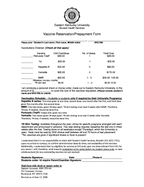 Eastern Kentucky University Vaccine Reservation Form