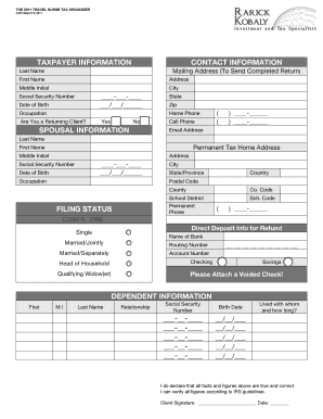 2011 Travel Nurse Tax Organizer