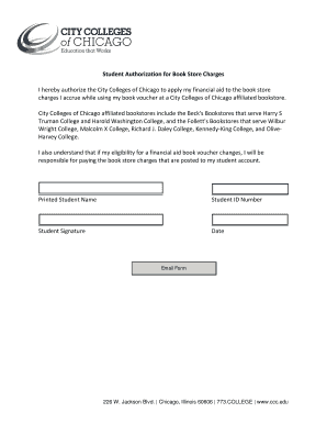 Student Authorization for Book Store Charges