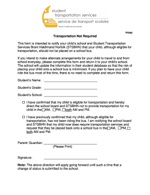 Transportation Not Required Form