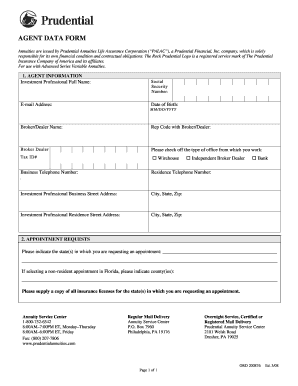 Agent Data Form for Advanced Series Variable Annuities