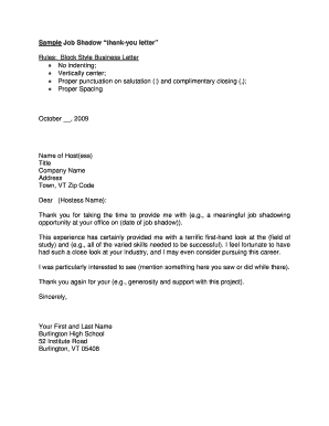 Job Shadow Thank-You Letter