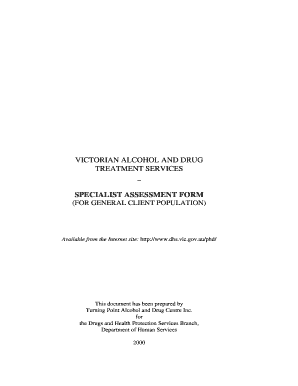 Victorian Alcohol and Drug Treatment Specialist Assessment Form