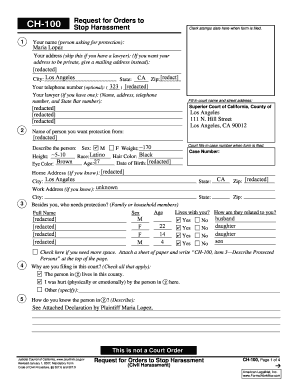 California Request for Orders to Stop Harassment