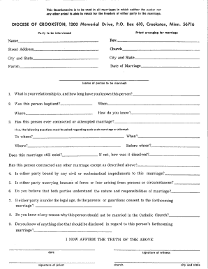 Catholic Marriage Freedom Questionnaire