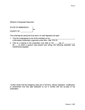 Affidavit of Corporate Resolution