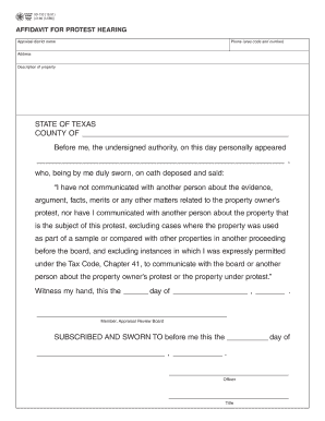 Affidavit for Protest Hearing