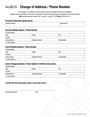 Change of Address Phone Number Form