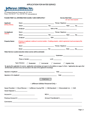 Application for Water Service