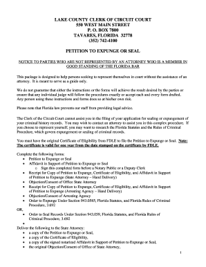 Florida Petition to Expunge or Seal Criminal Records