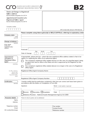 Form B2 Notice of Change in Registered Office Address