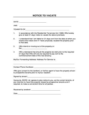 Notice to Vacate