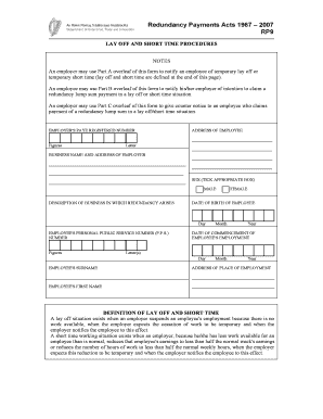 Redundancy Payments Form RP9