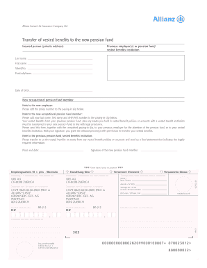 Allianz Suisse Vested Benefits Transfer Form