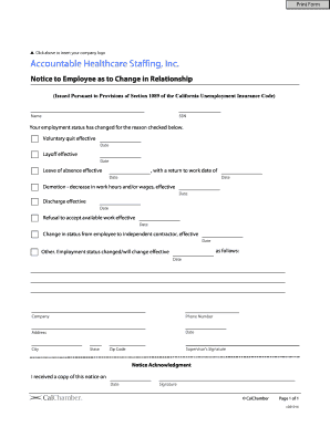 California Employment Status Change Notice