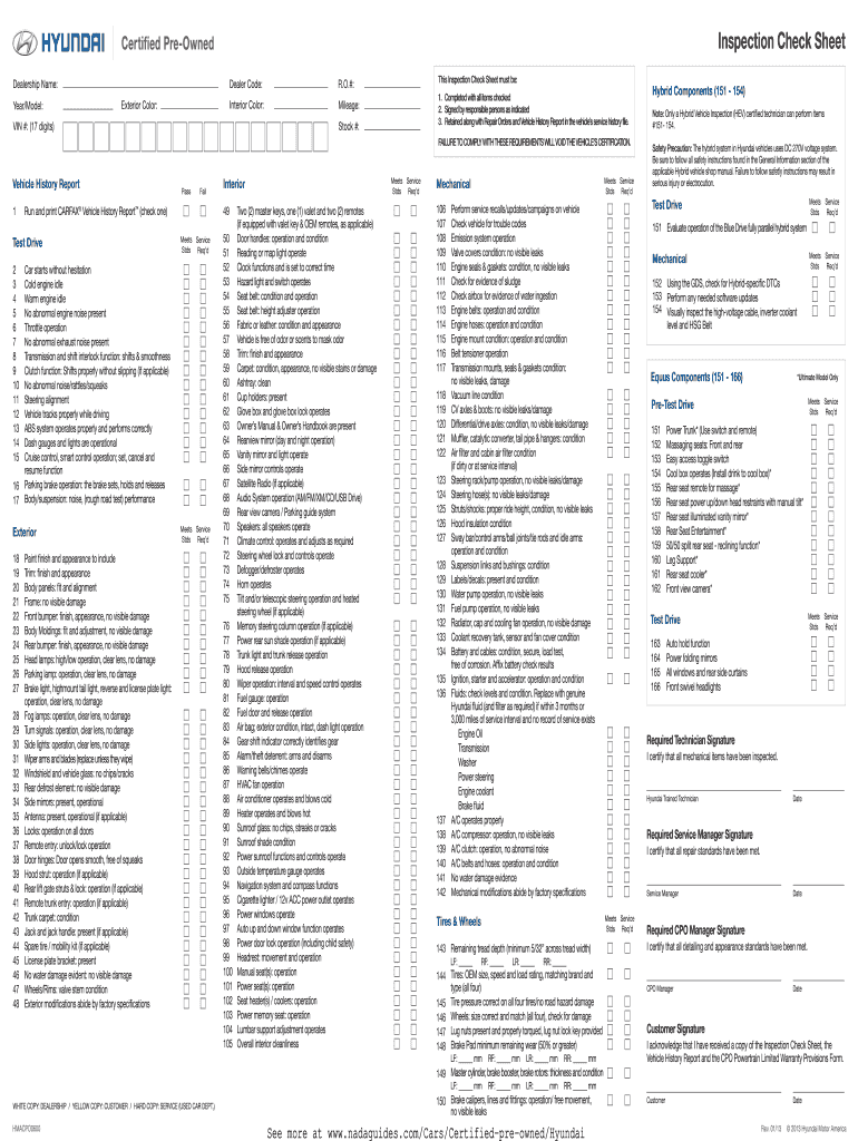 Inspection Check Sheet - New Car Prices and Used Car Preview on Page 1