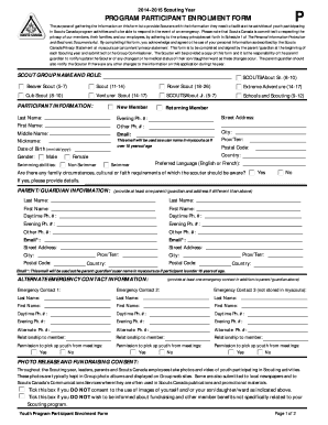 Scouts Canada Youth Program Participant Enrolment Form