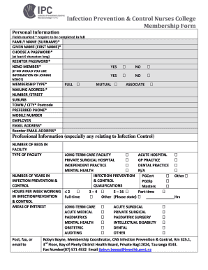 Infection Prevention Control Nurses Membership Form