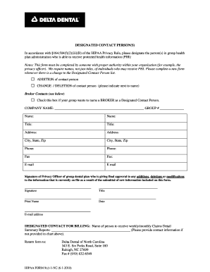 HIPAA Designated Contact Person Form