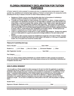 Florida Residency Declaration for Tuition Purposes