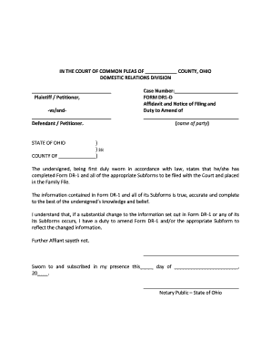Ohio Affidavit and Notice of Filing and Duty to Amend