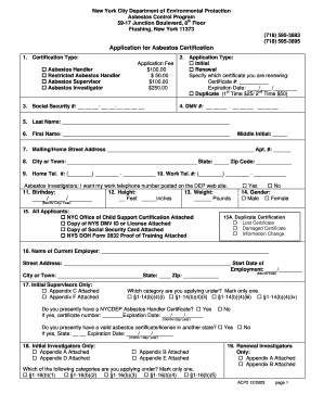New York Asbestos Certification Application
