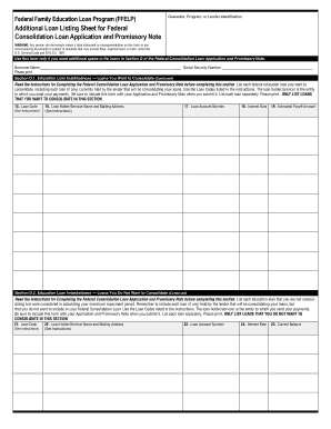 Federal Consolidation Loan Application Additional Loan Listing Sheet