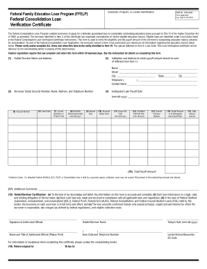Federal Consolidation Loan Verification Certificate