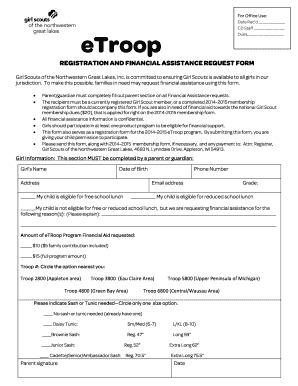 Girl Scouts Financial Assistance Request Form