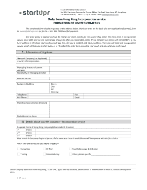 Hong Kong Incorporation Service Form