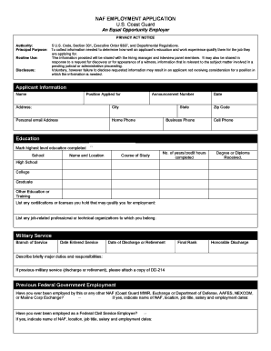 US Coast Guard Employment Application